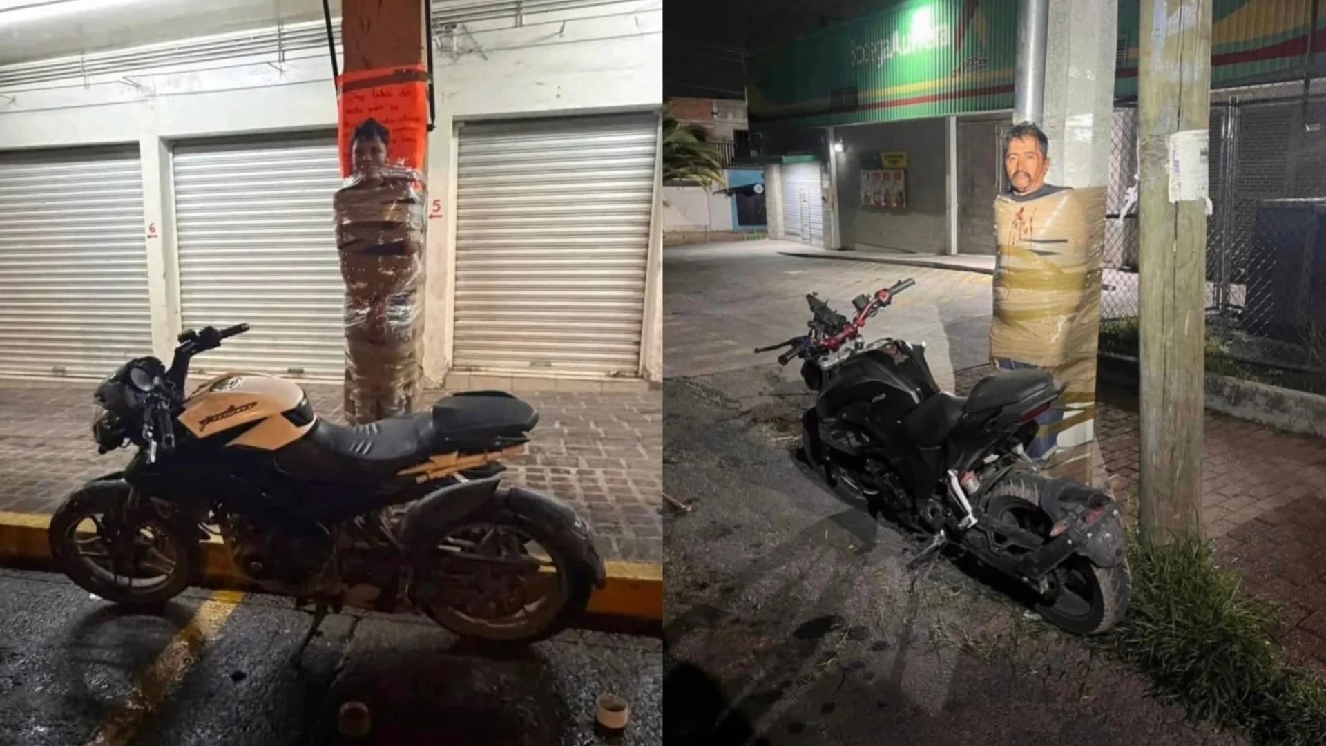 “Batmani” i Meksikës/ I panjohuri që terrorizon hajdutët e motoçikletave, i lidh në shtylla ndriçimi dhe i lë si paralajmërim