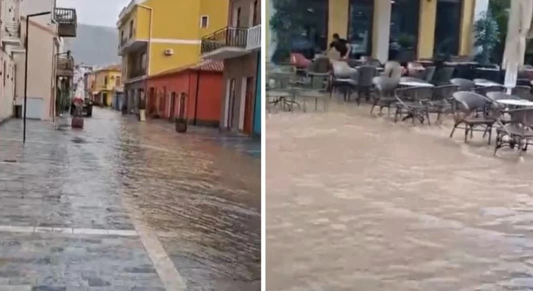 Rrebesh shiu edhe në Pogradec, pak minuta reshje përmbytin rrugët e qytetit