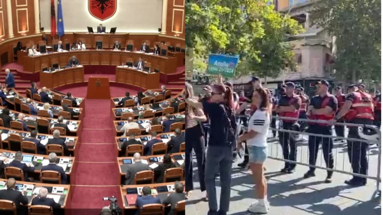 Deputetët në seancë plenare. Përshkallëzon tubimi jashtë Kuvendit, protestuesit godasin me vezë efektivët e policisë, shoqërohet një prej tyre